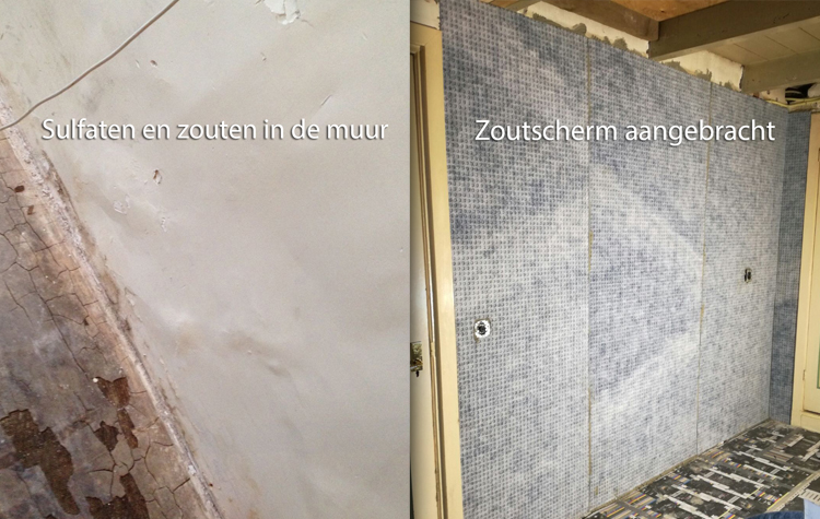 Sulfaten en zouten in de muur